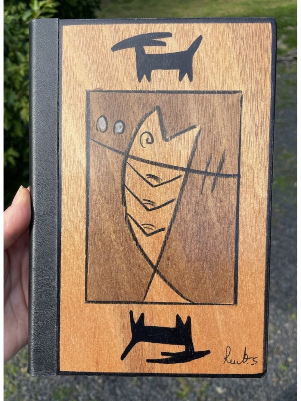 Retro Vintage Modern Abstract 'Kakadu' Wooden Israeli Art Address Book 20th C.